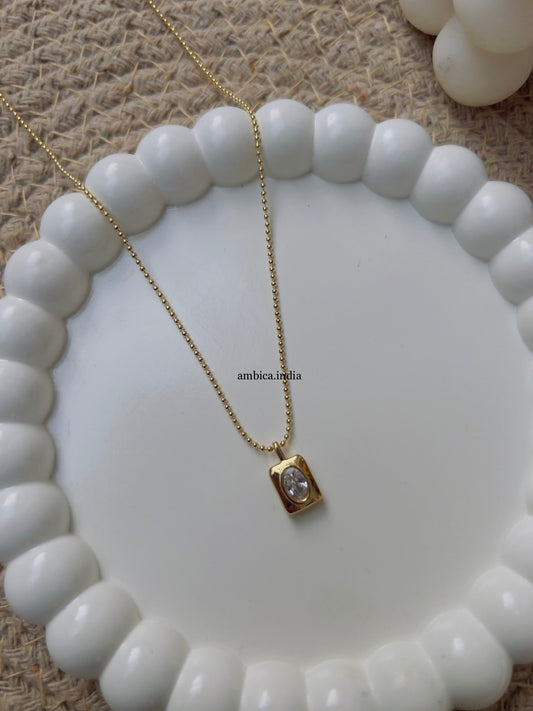 Square crystal 18k gold plated necklace