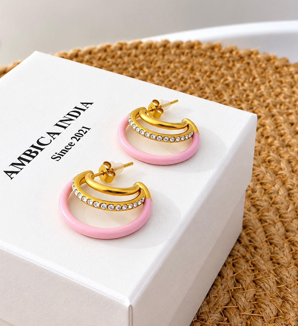 Pink Aura Crystal Hoops