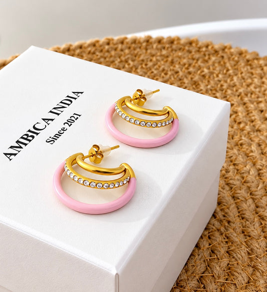 Pink Aura Crystal Hoops
