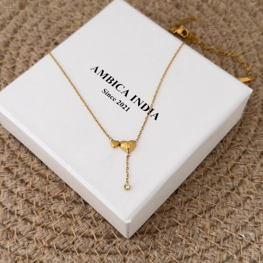 Twin Heart Drop Necklace