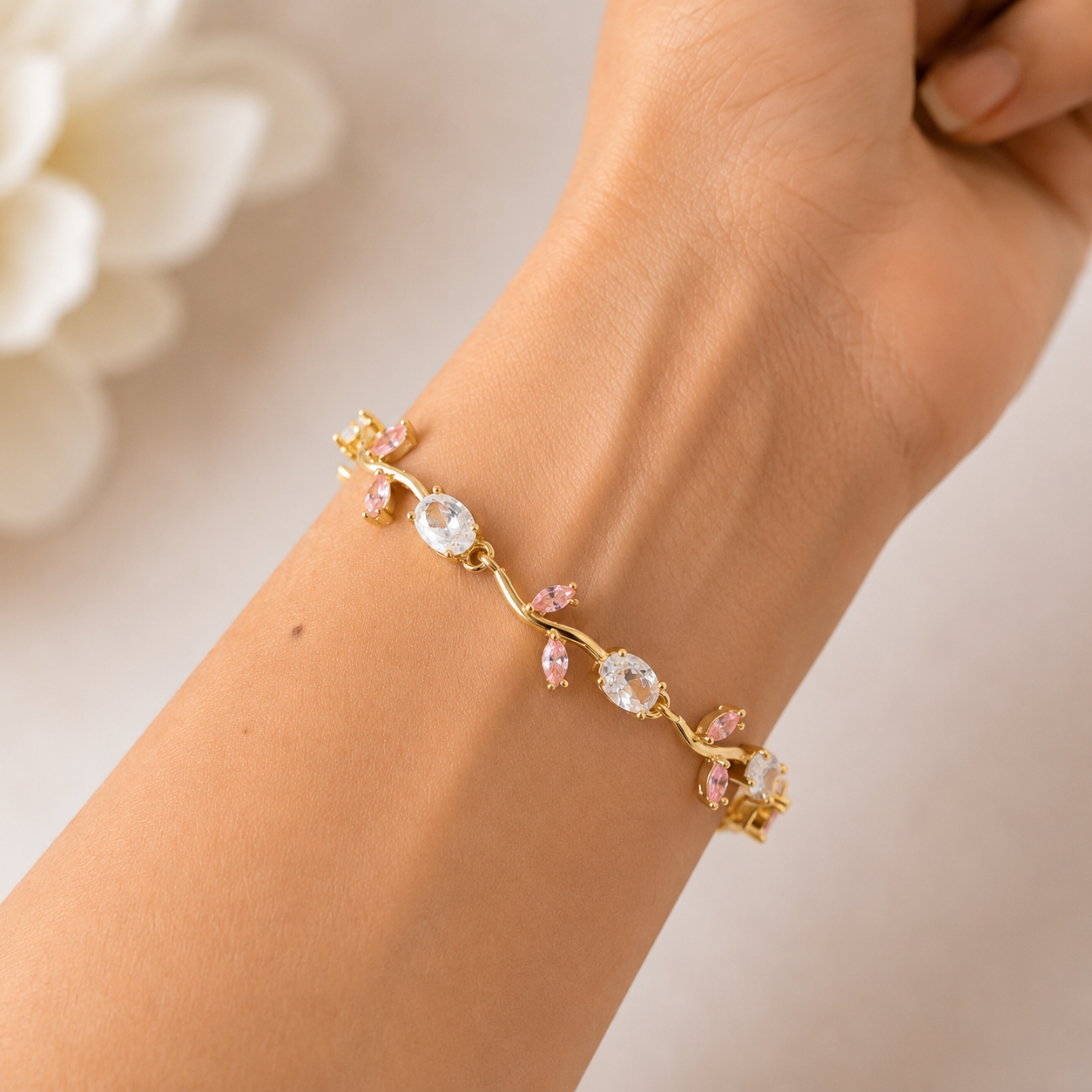 White pink tulip bracelet
