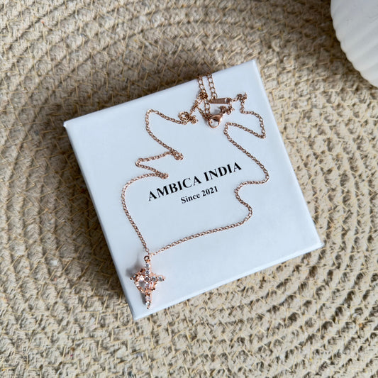 White crystal cross necklace Rose gold plated
