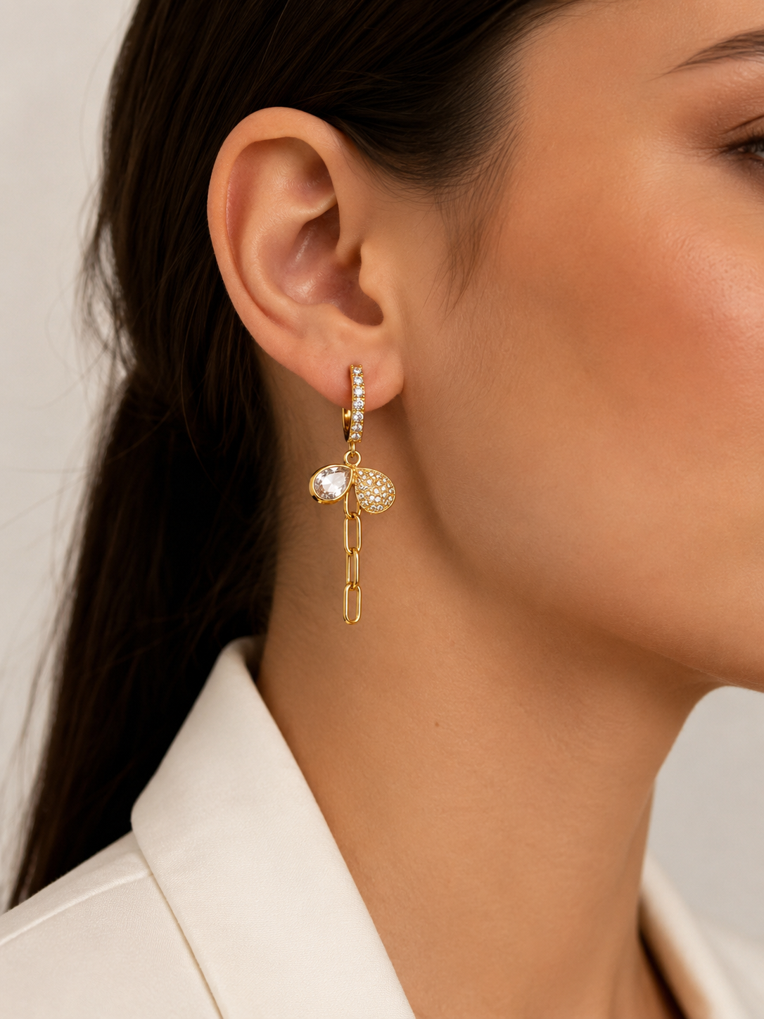 Crystal Leaf Chain Drops