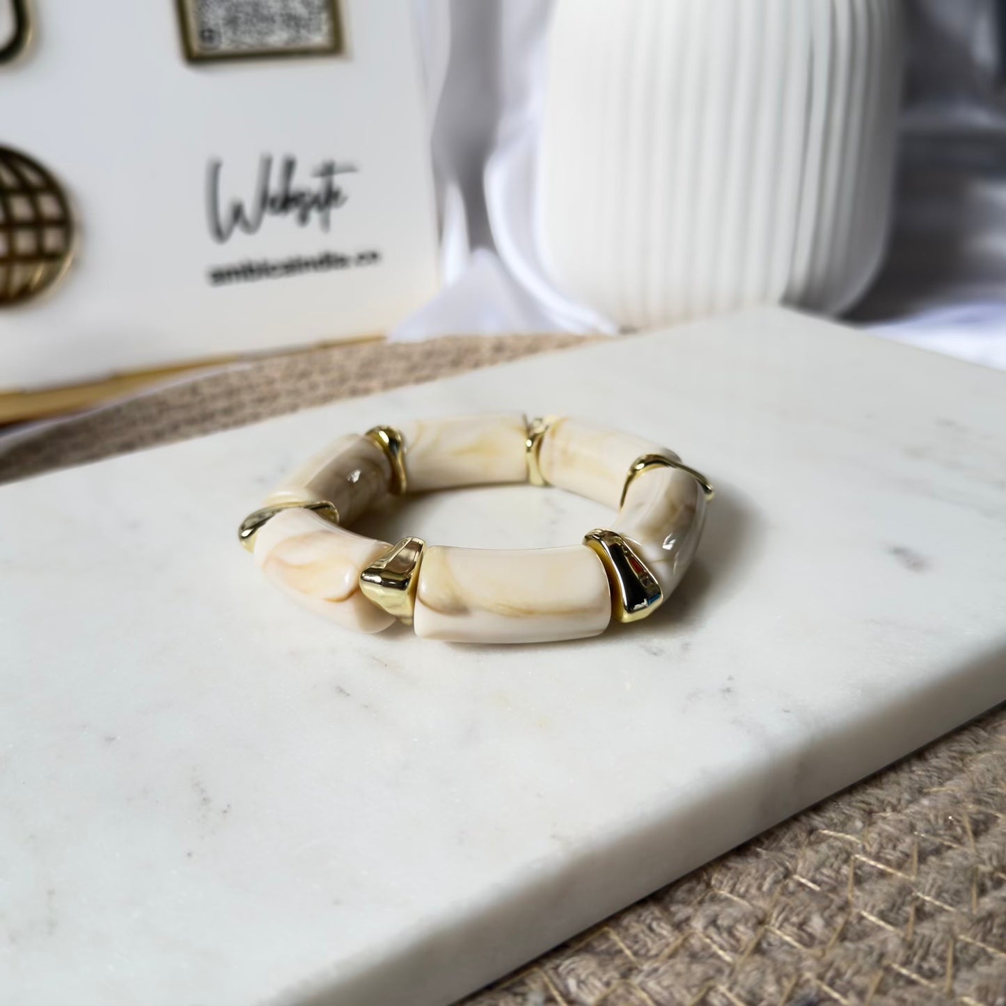 Cream marble charm stack