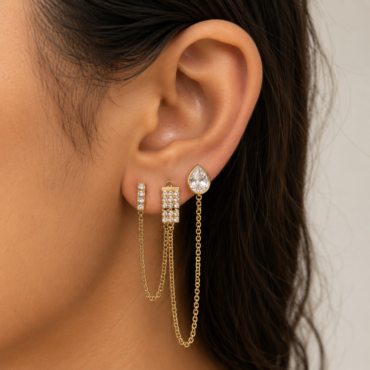 Crystal Drop Piercing Earrings