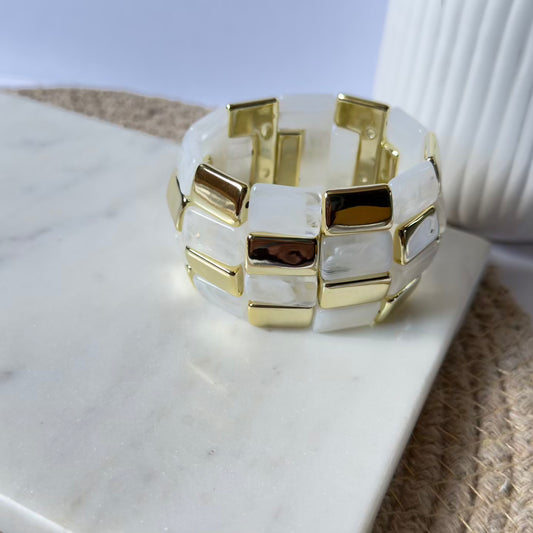 White Resin Bead Elastic Bracelet