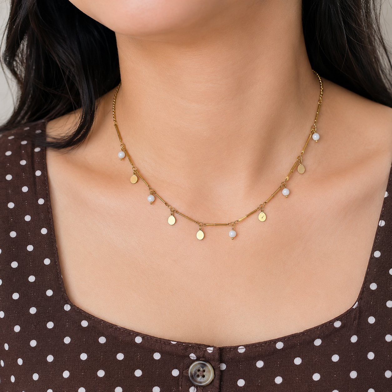 Pearl drop charm necklace