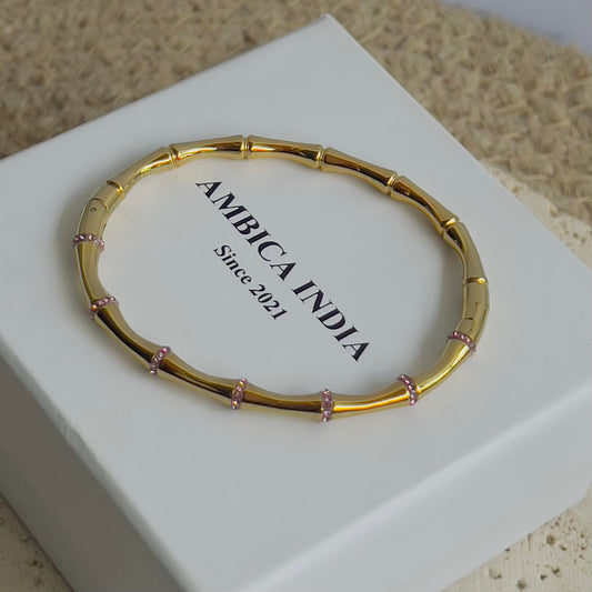 Pink crystal bamboo bracelet