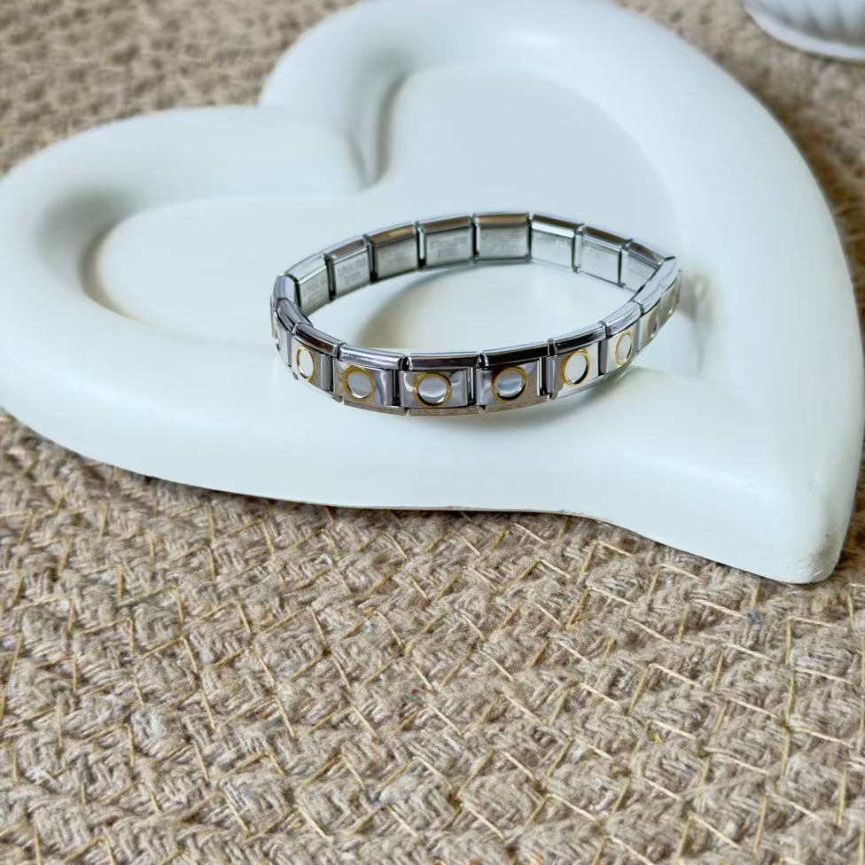 Round two tone charm bracelet