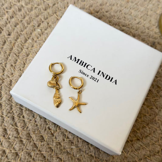 Starfish with sea shells mismatch earrings