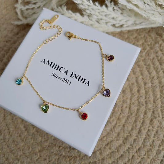 Multicolour heart with round crystal bracelet