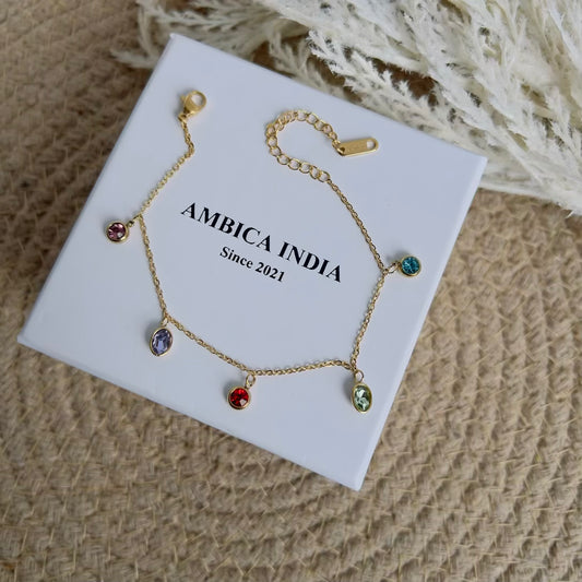 Multicolour crystal oval with round bracelet