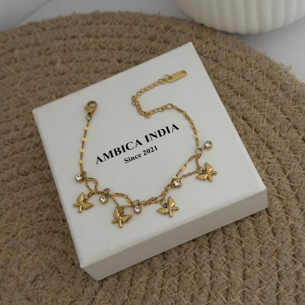 Butterfly with crystal layered chain bracelet
