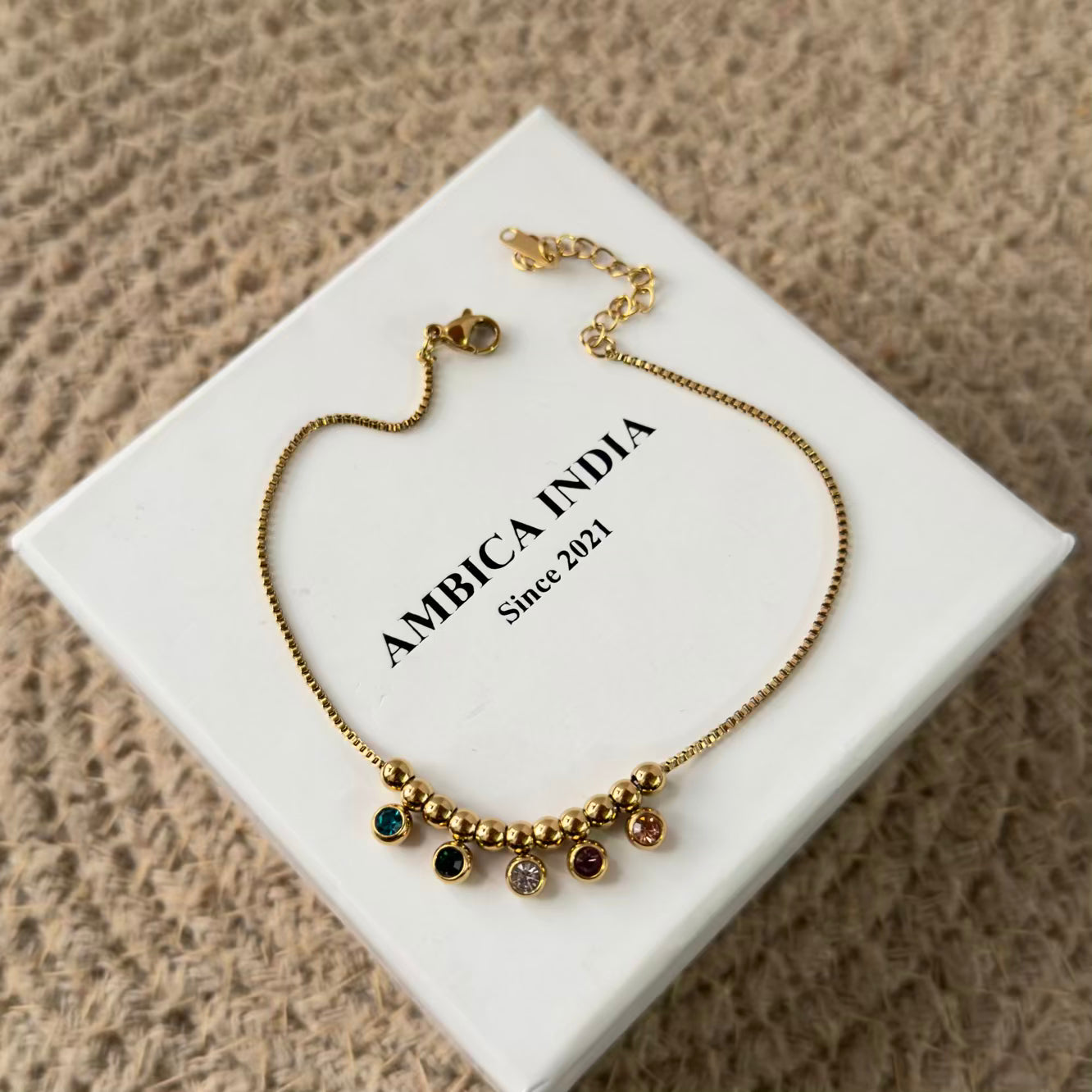 Multicolour crystal anklet