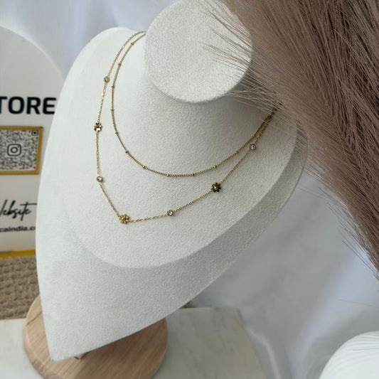 Flower with crystal layer necklace