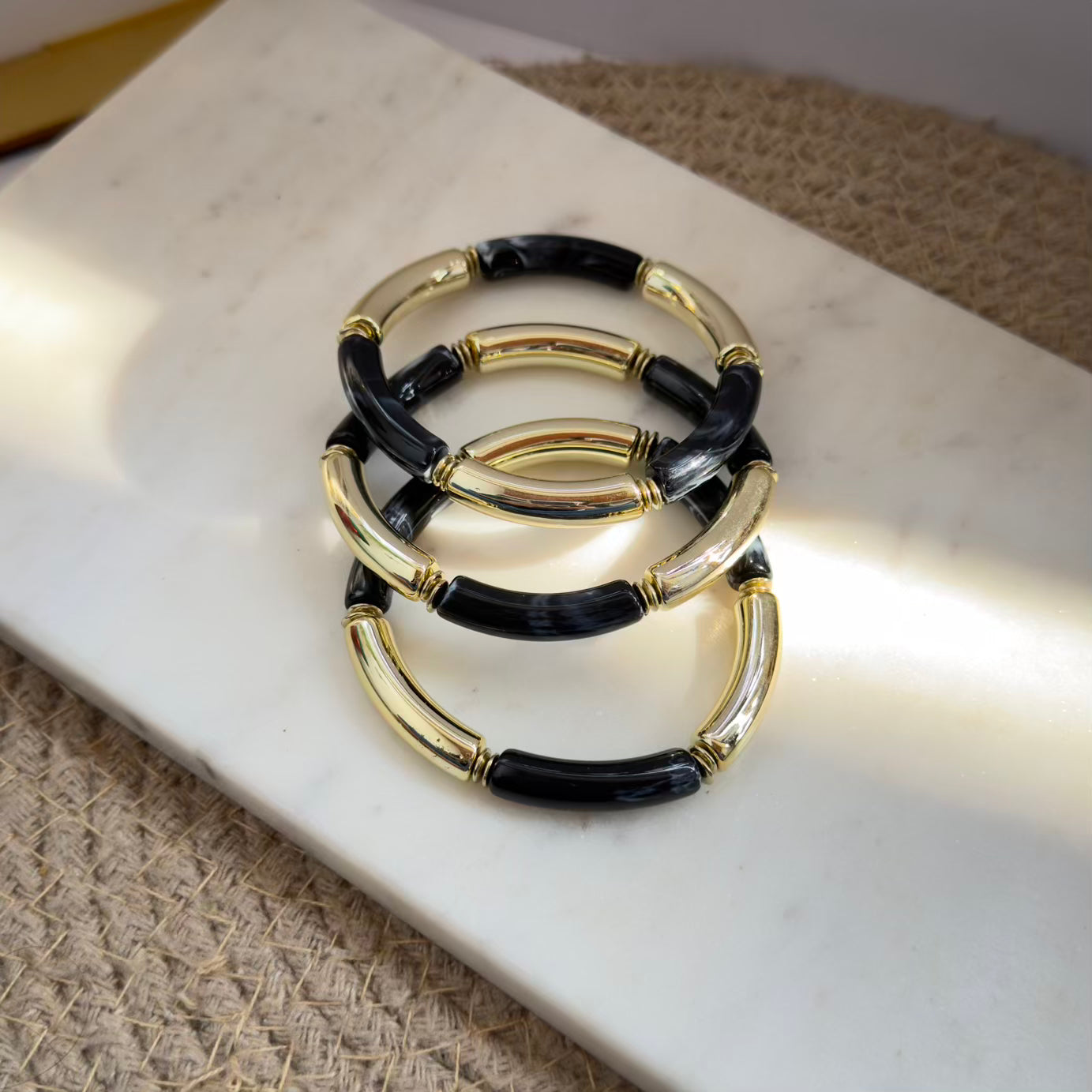 Black Acrylic stretchy bracelet combo
