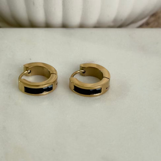 Black crystal small hoops