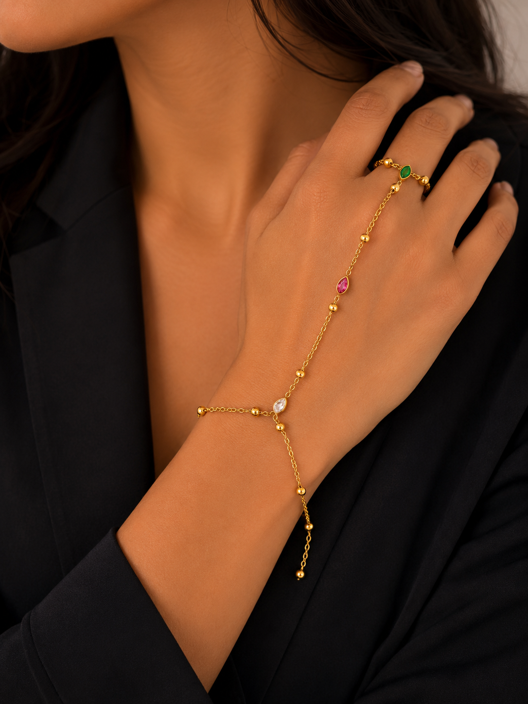 Multicolour crystal hand chain