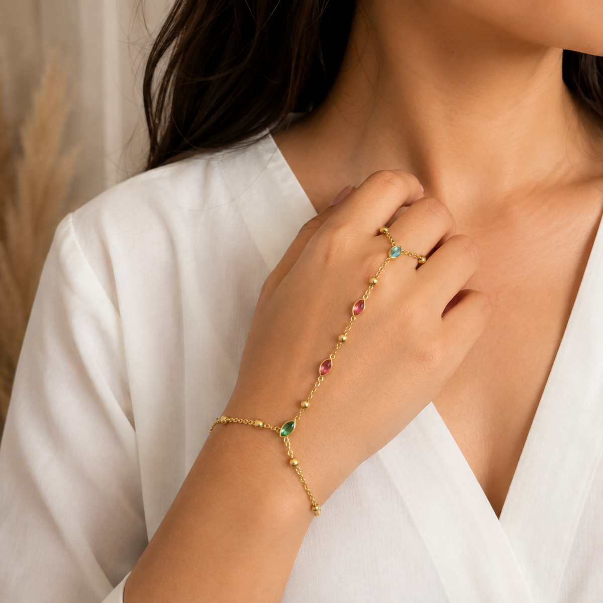 Multicolour crystal hand chain