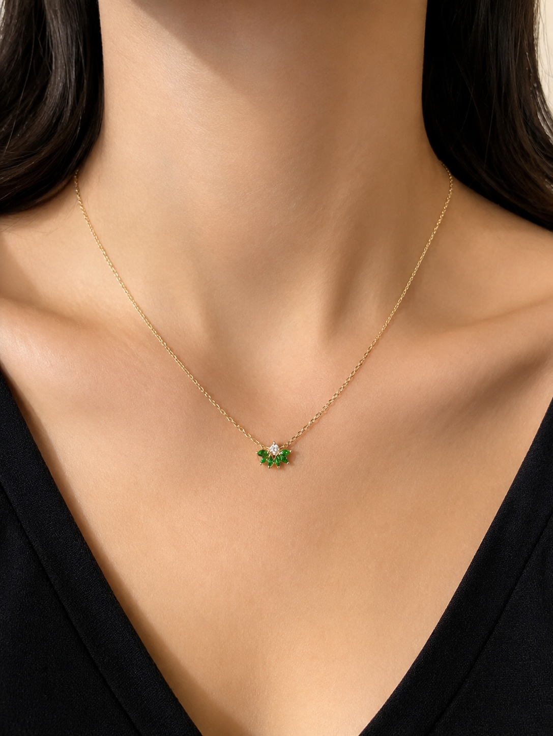 Marquise green crystal necklace