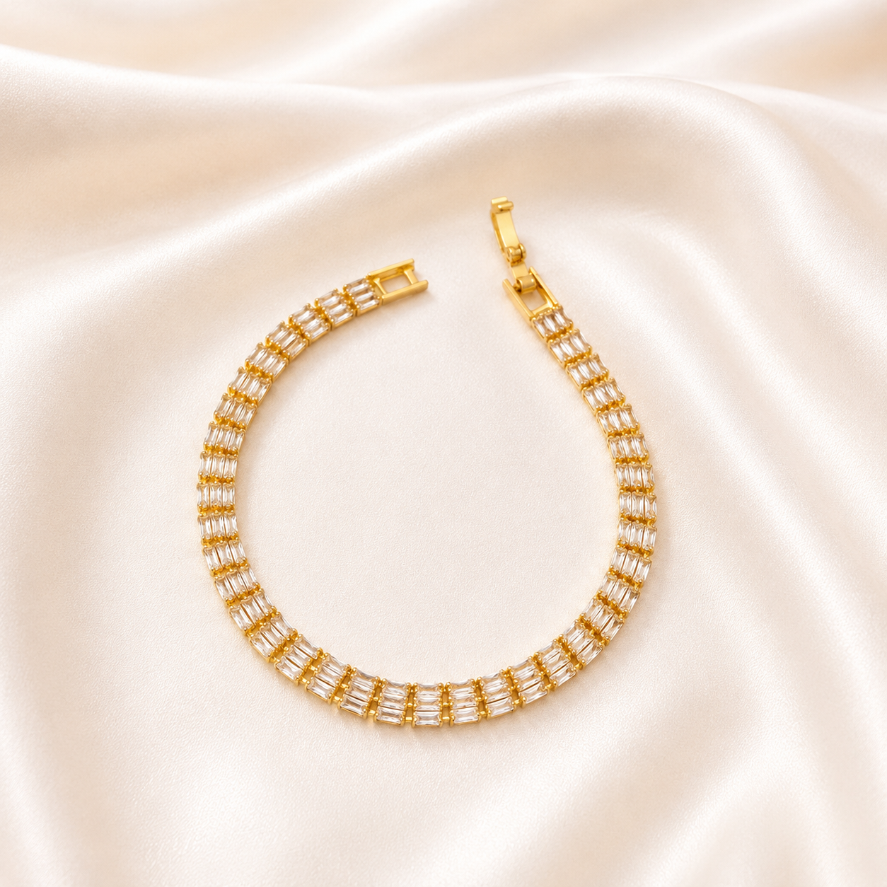 Crystal Baguette Gold Tennis Bracelet