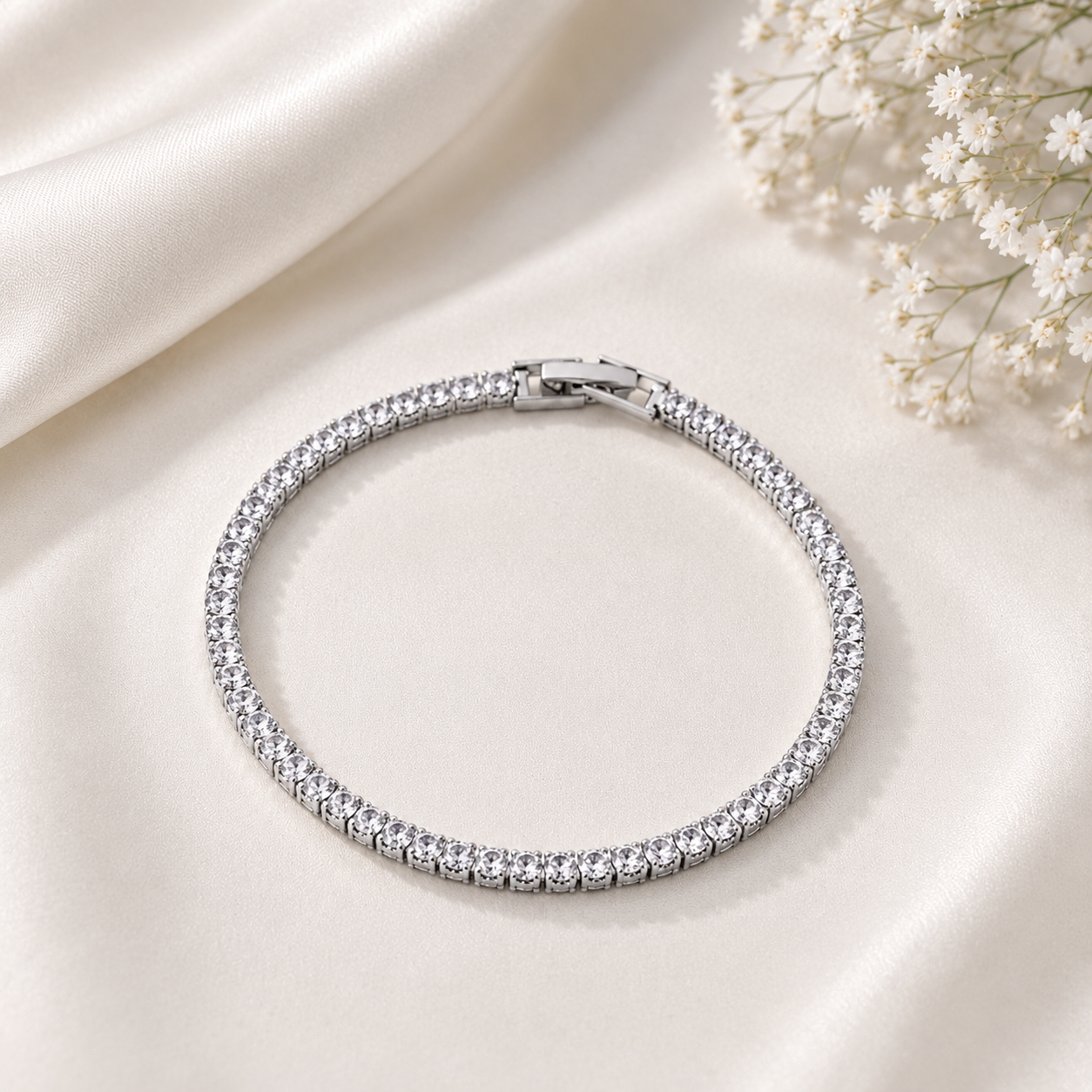 Tiny Silver Tennis Bracelet