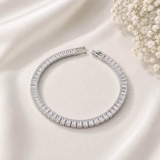 Baguette Luxe Silver Tennis Bracelet