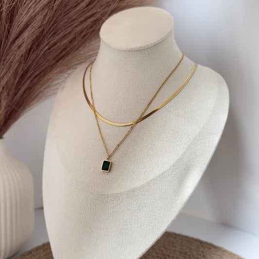 Emerald crystal with snake chain layered necklace