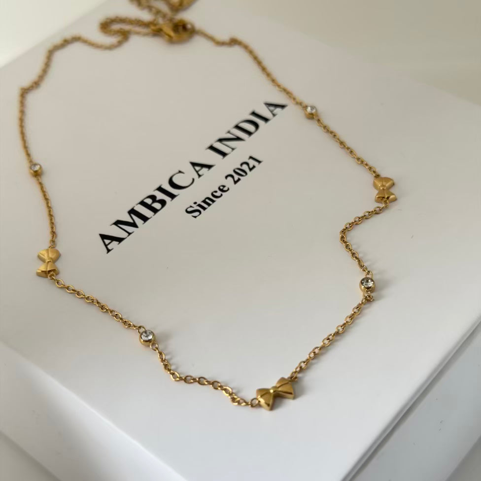 Tiny bow with crystal necklace