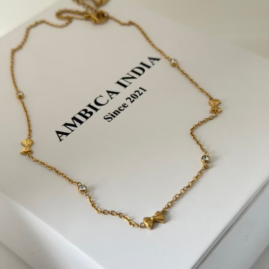 Tiny bow with crystal necklace