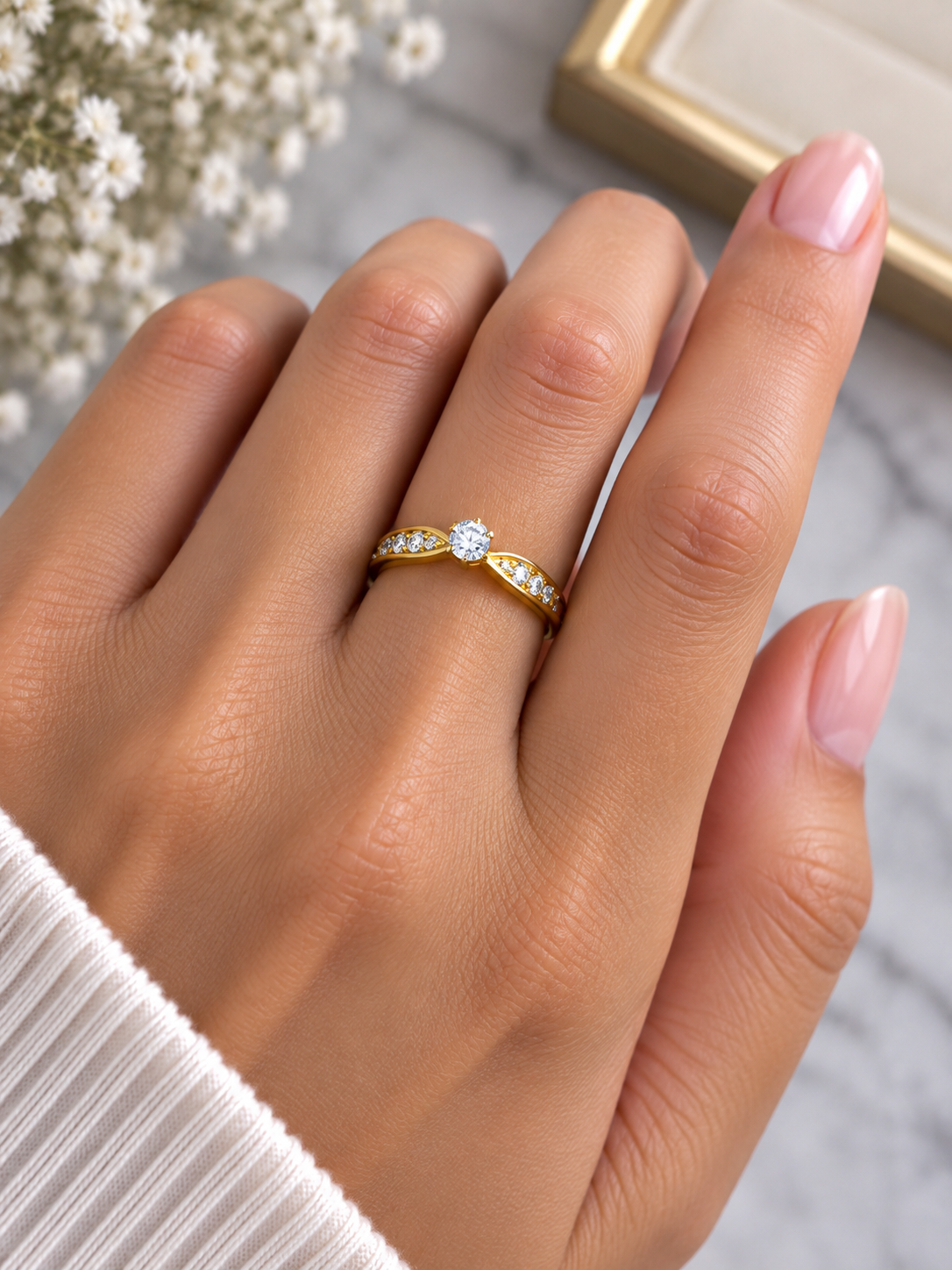 Solitaire Side Diamond Ring