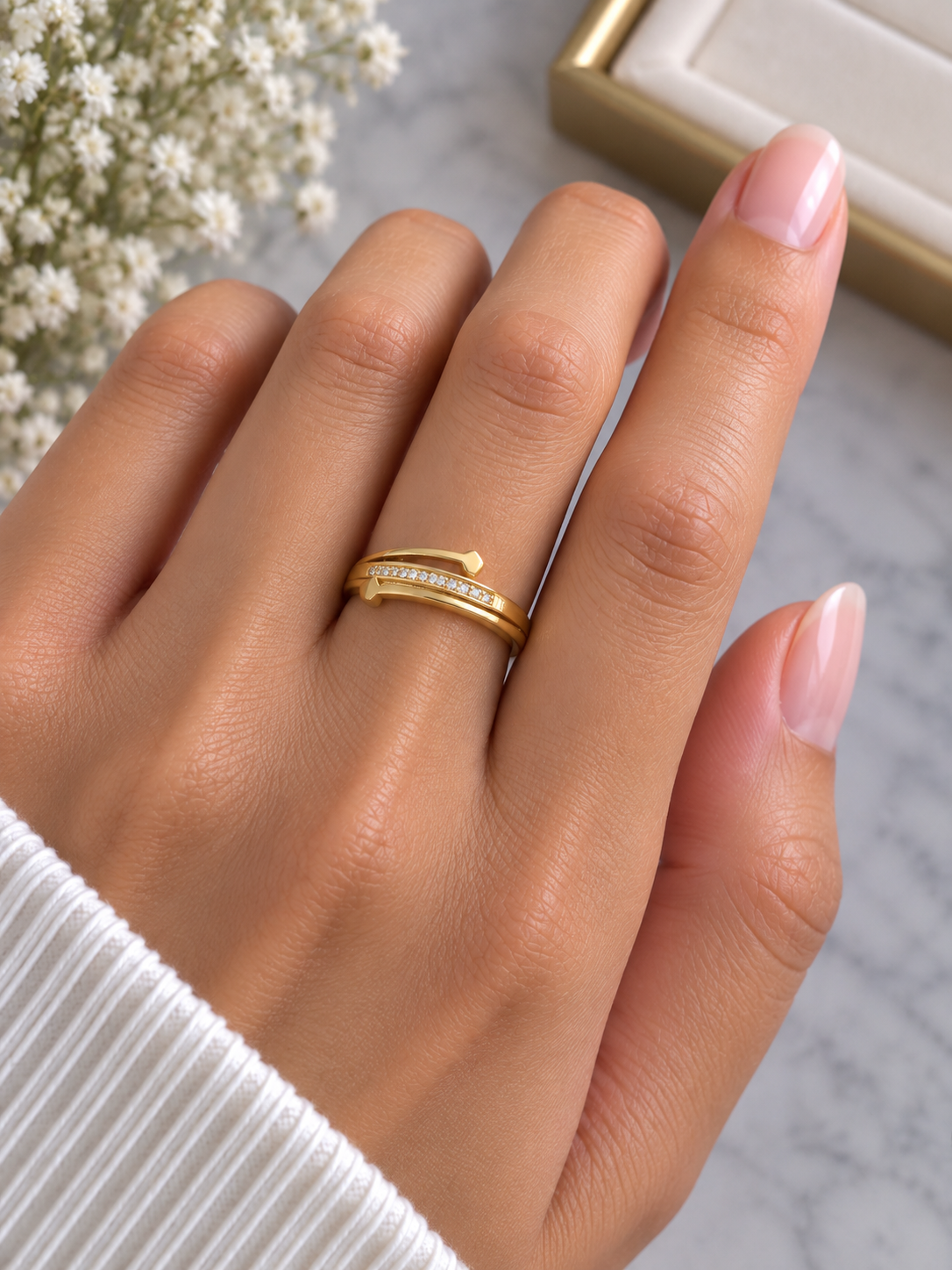 Studded crystal ring