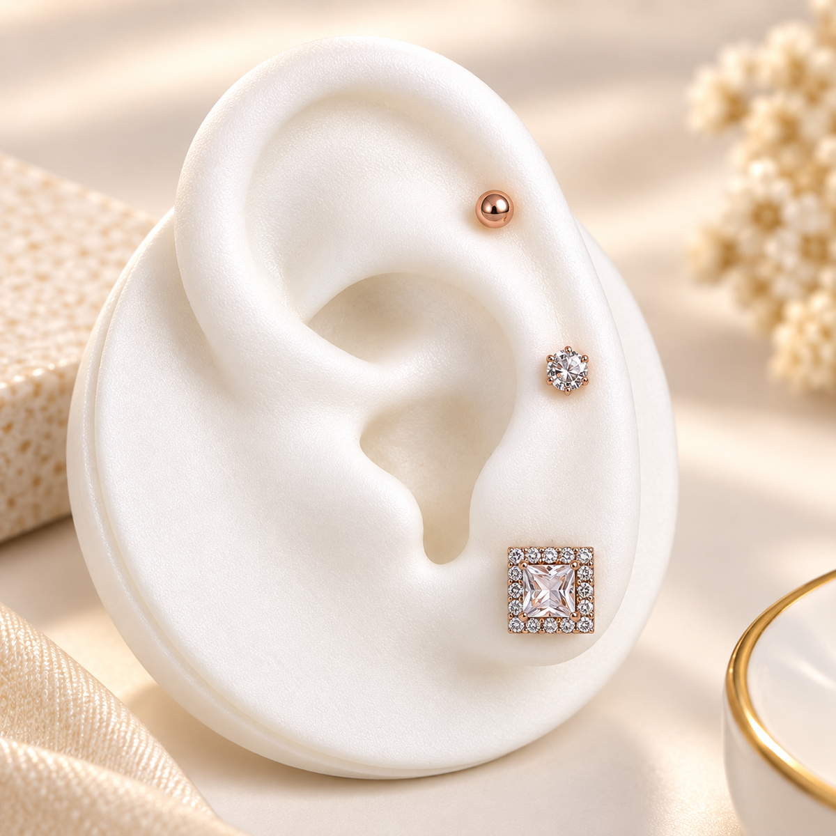 Square & Round piercing earrings
