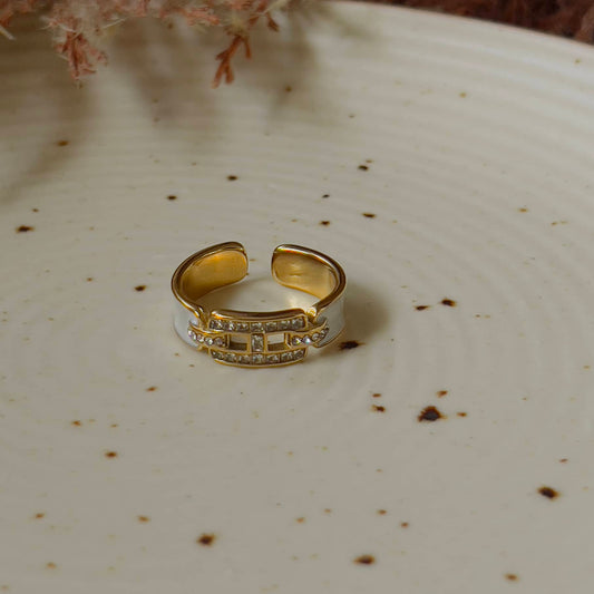 Mother of pearl with crystal ring