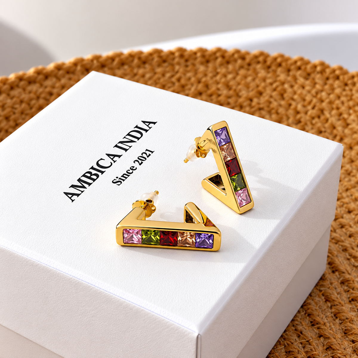 Triangle multicolour crystal hoops