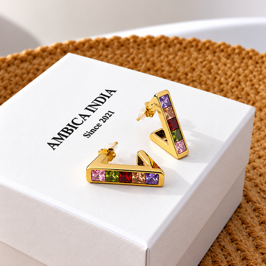 Triangle multicolour crystal hoops