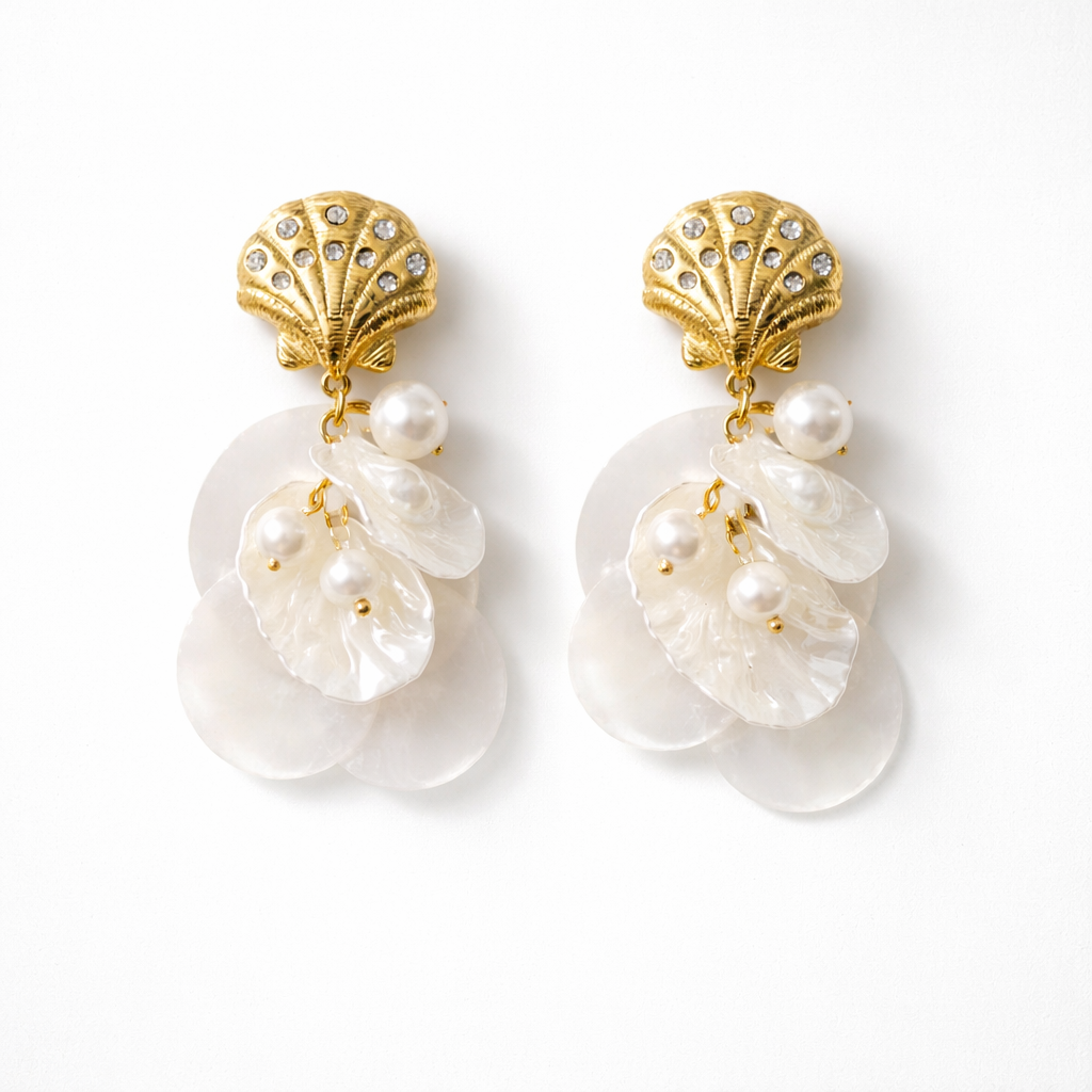 Golden Shell Blossom Earrings