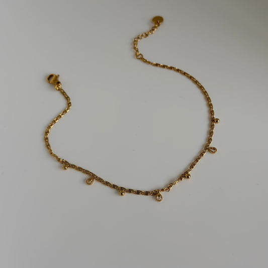 Tiny white crystal drop anklet