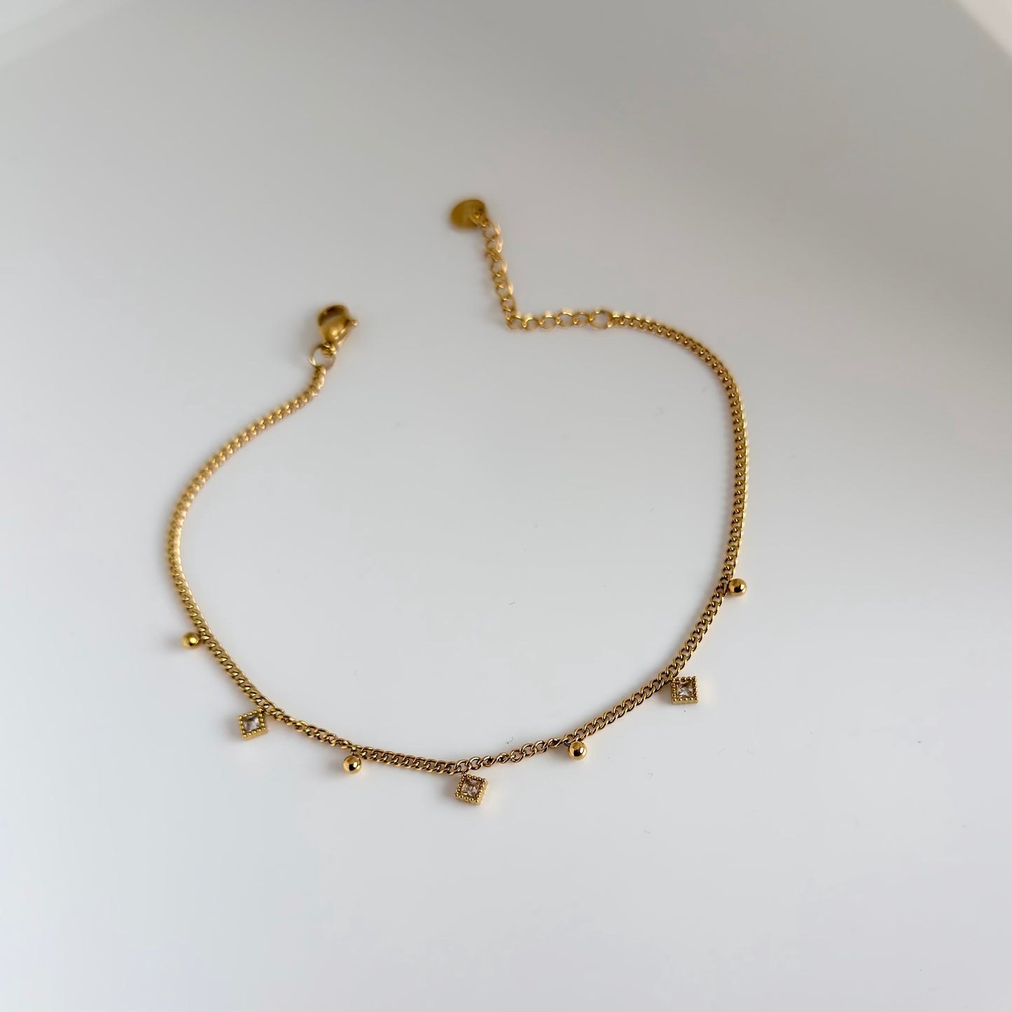 Tiny square white crystal anklet