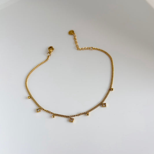 Tiny square white crystal anklet