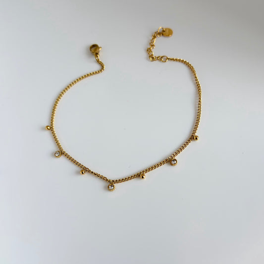 Tiny round white crystal anklet