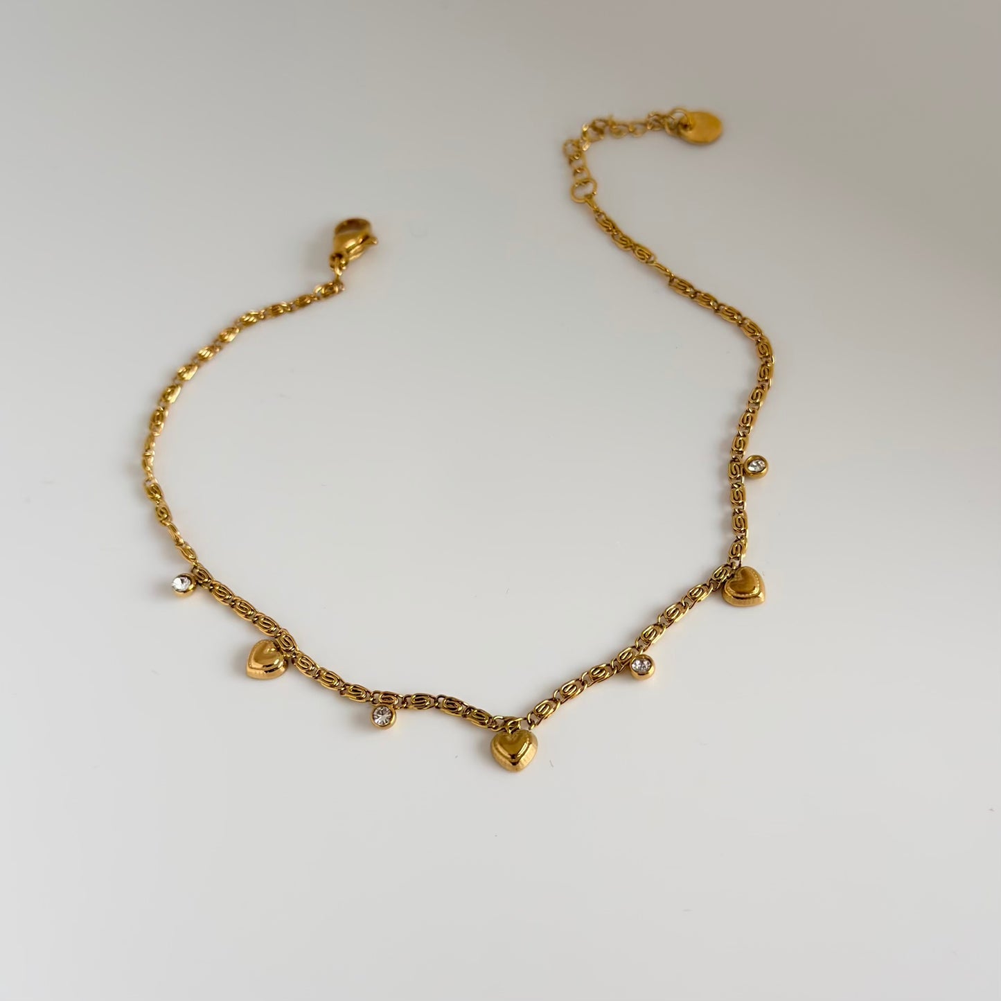 Tiny heart with white crystal anklet
