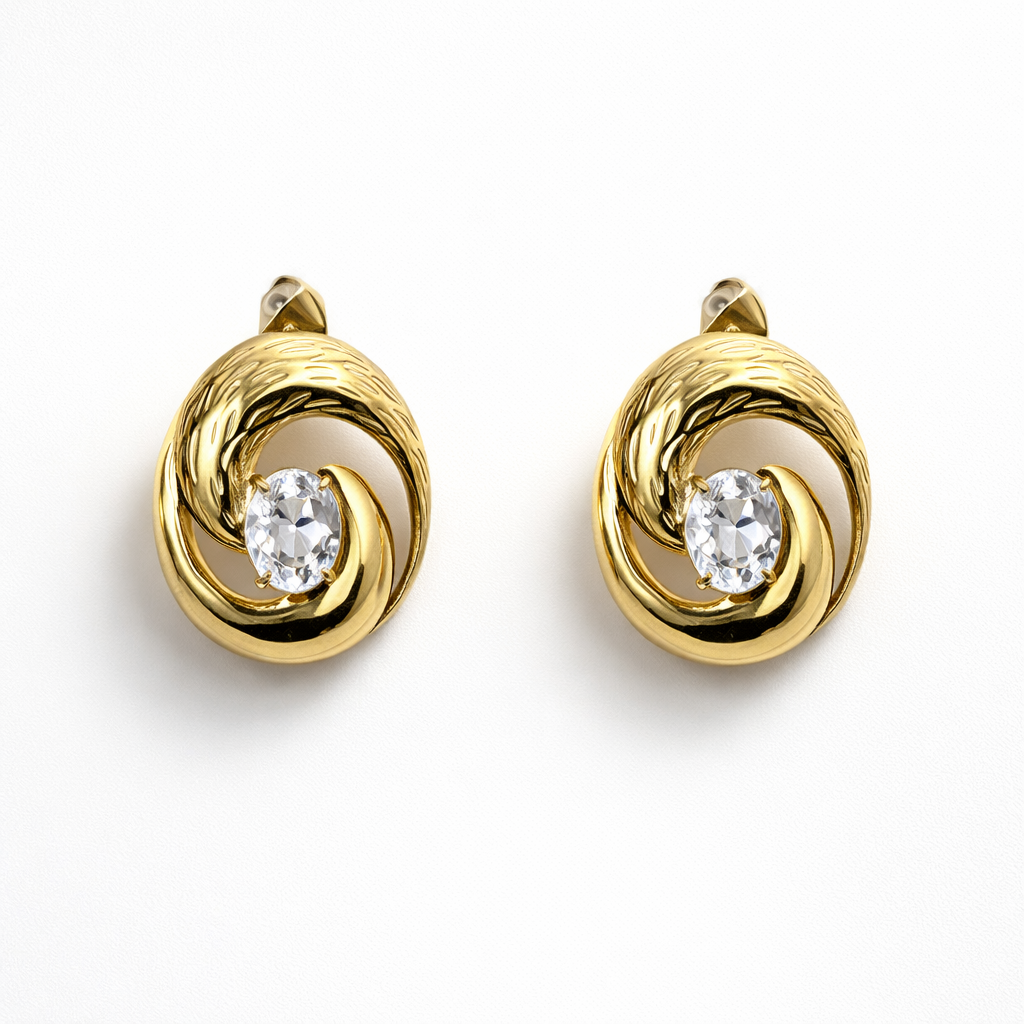 Crystal Wave Gold Earrings