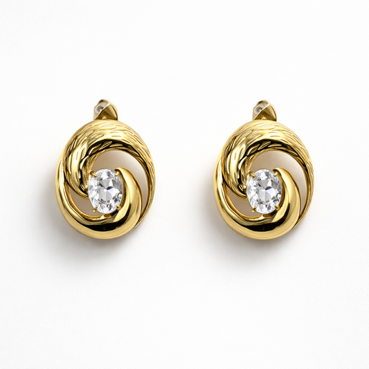 Crystal Wave Gold Earrings