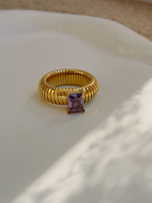 Purple crystal chunky viper ring