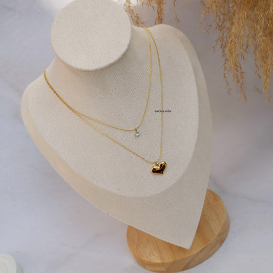 Heart with crystal layered necklace