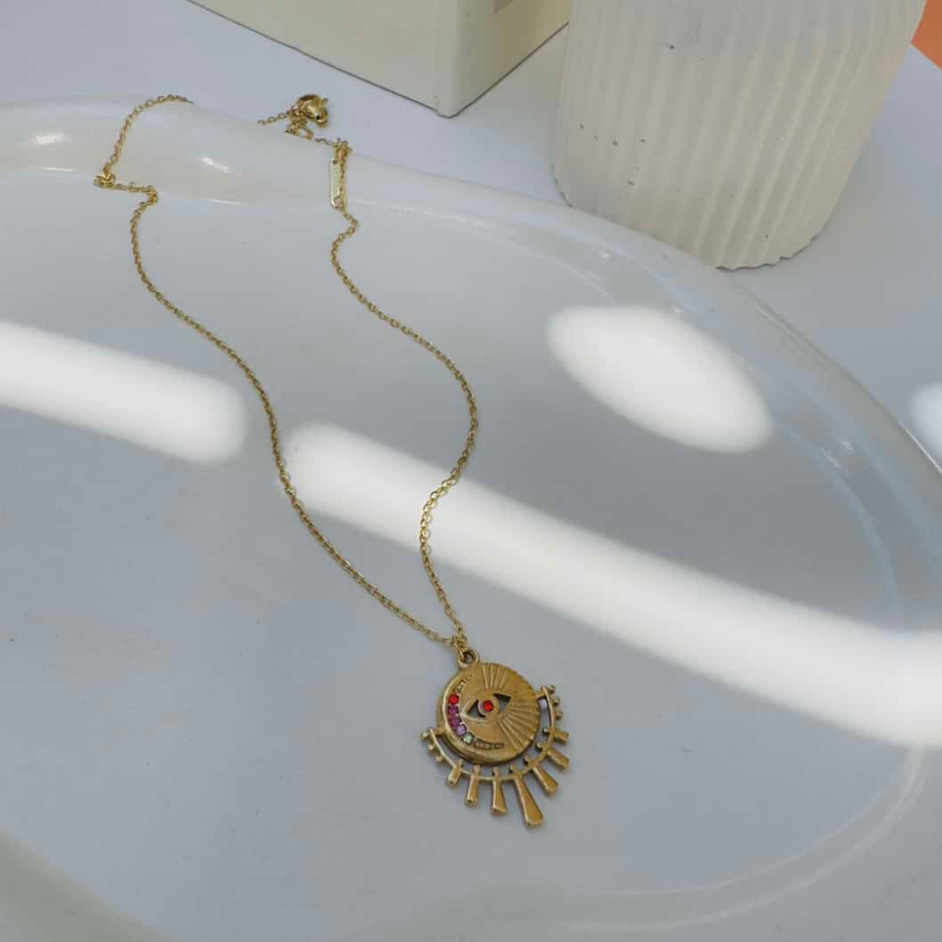 Multicolour crystal with evil eye necklace