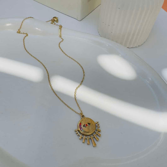 Multicolour crystal with evil eye necklace