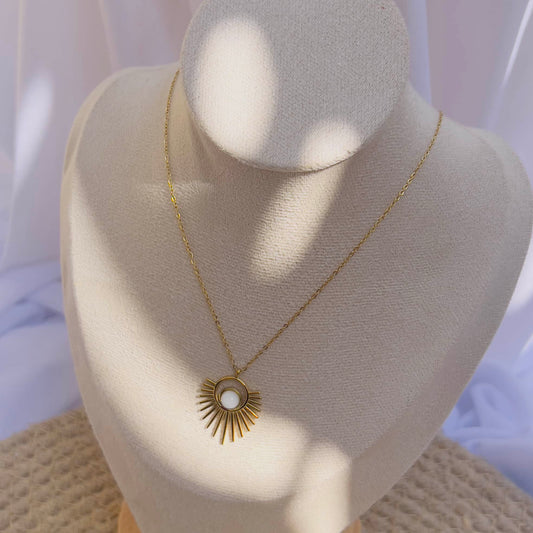 Sunburst with moon stone necklace