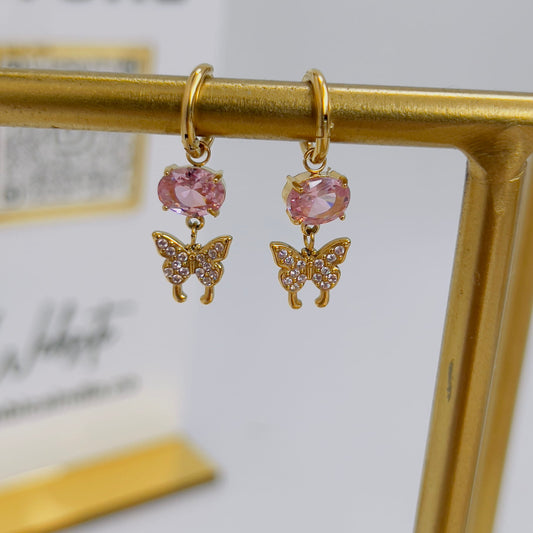 Butterfly pink crystal drop earrings